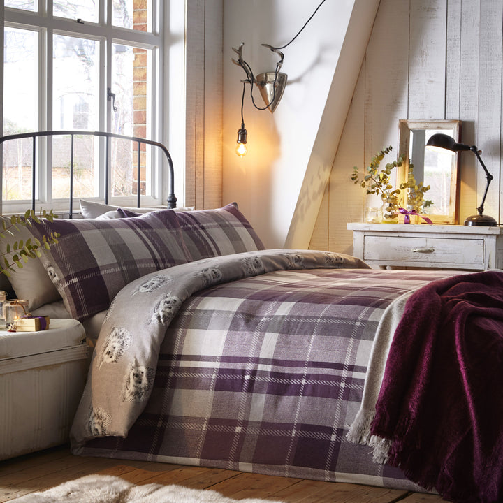 Colville Check Duvet Cover Set by Dreams & Drapes Lodge in Plum - Duvet Cover Set - Dreams & Drapes Lodge