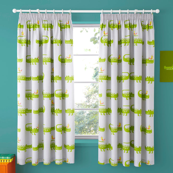 Crocodile Smiles Pair of Pencil Pleat Curtains by Cosatto in Grey - Pair of Pencil Pleat Curtains - Cosatto