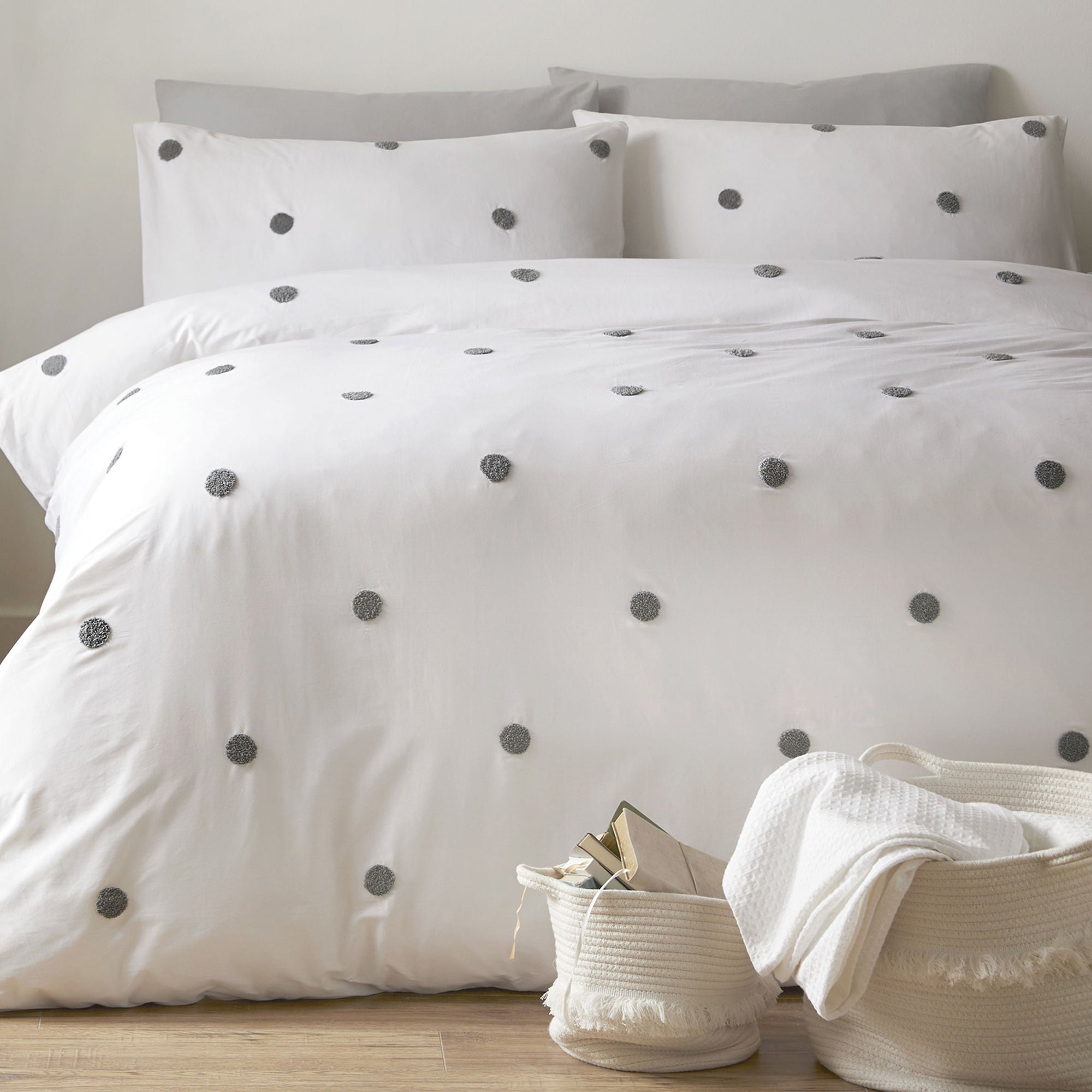 Dot Garden Duvet Cover Set by Appletree Boutique in White with Slate Dots - Duvet Cover Set - Appletree Boutique