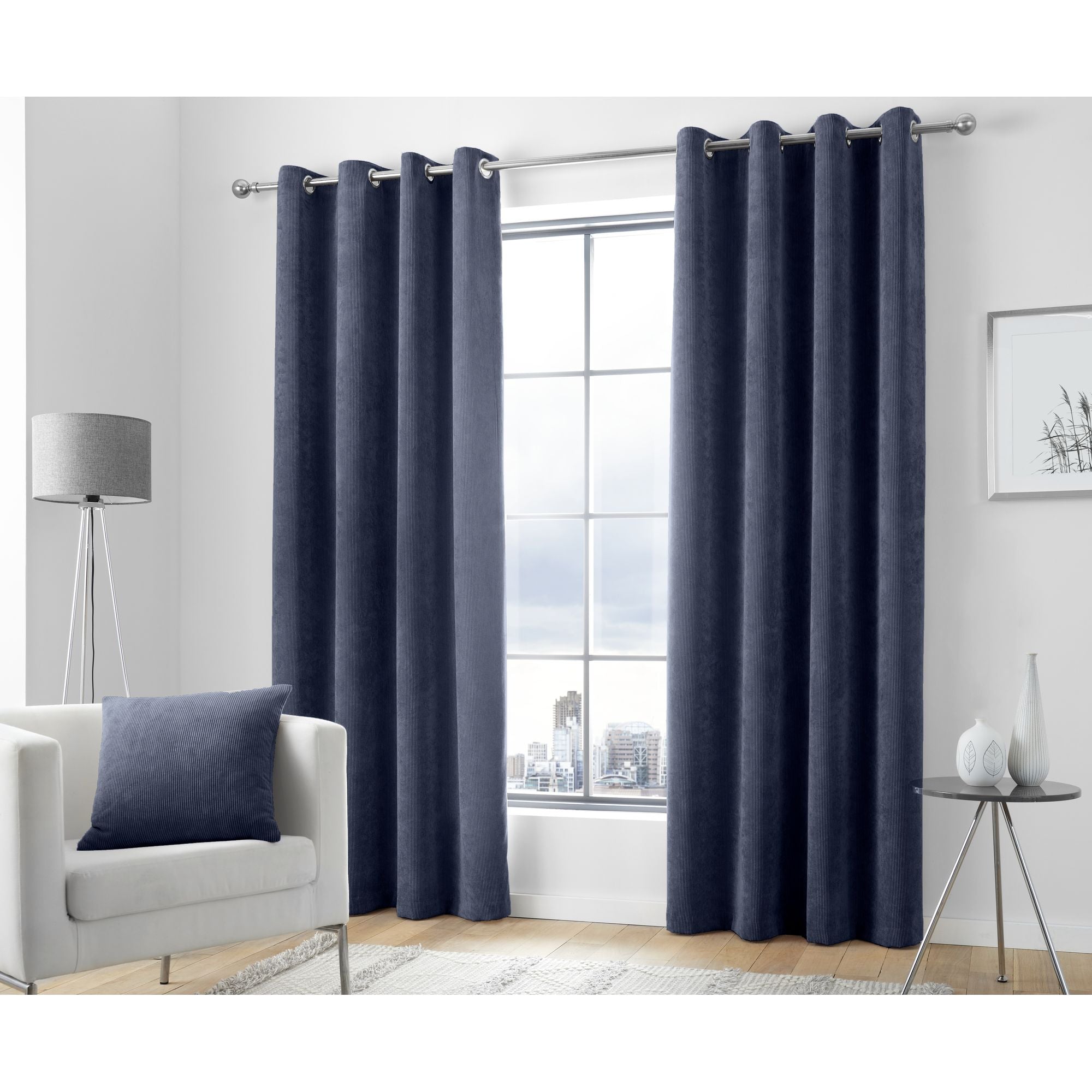 Kilbride Cord Pair of Eyelet Curtains by Appletree Loft in Navy - Pair of Eyelet Curtains - Appletree Loft