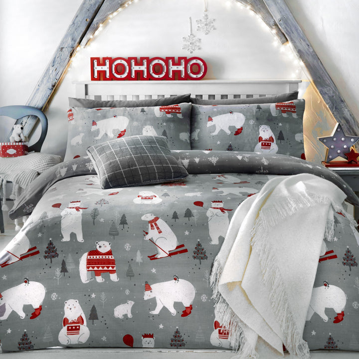 Polar Bears Duvet Cover Set by Bedlam Christmas in Silver - Duvet Cover Set - Bedlam Christmas