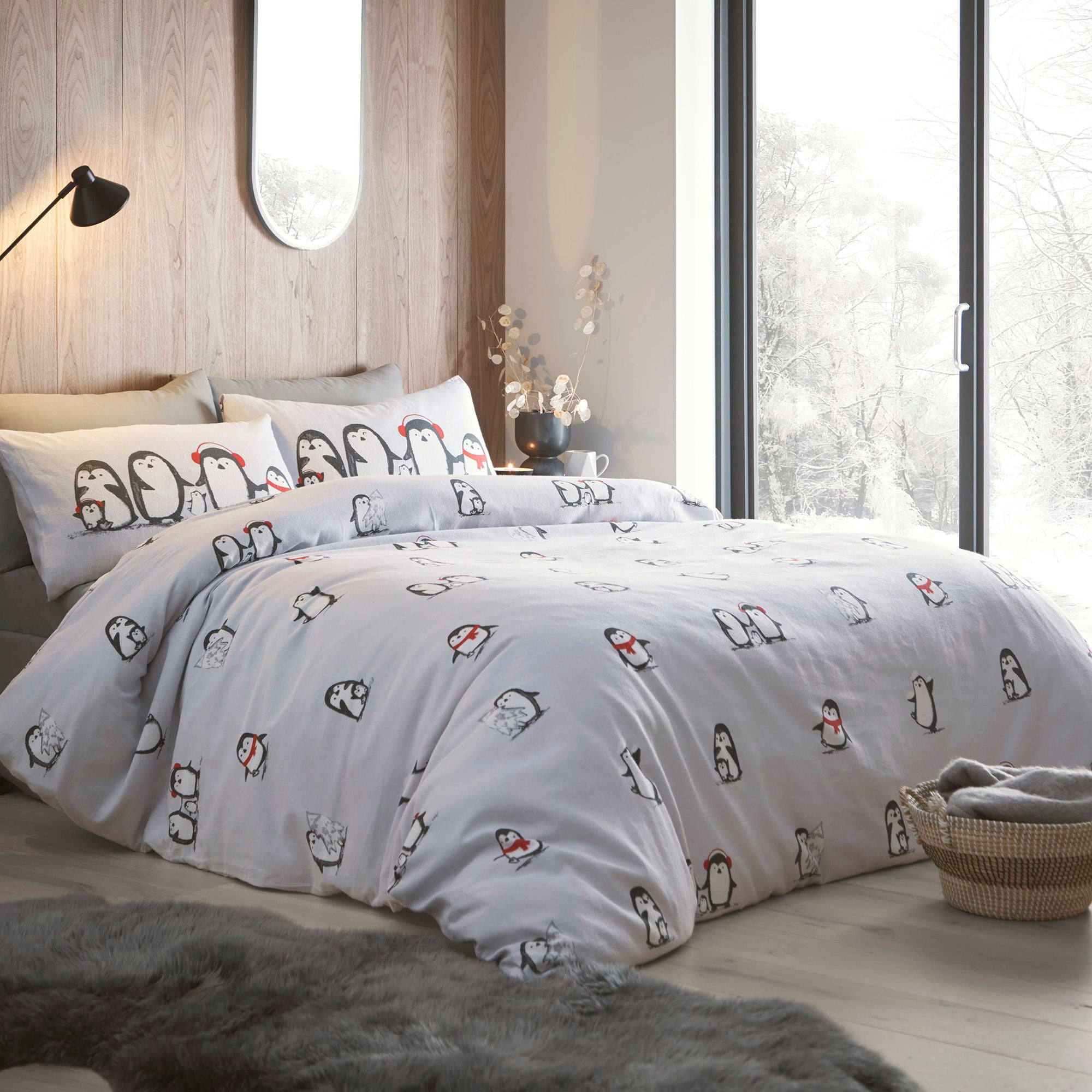 Snowy Penguin Duvet Cover Set by Fusion Christmas in Silver - Duvet Cover Set - Fusion Christmas