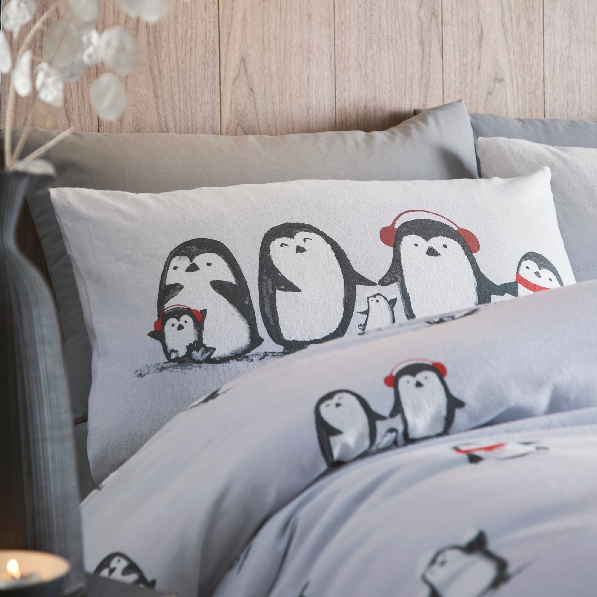 Snowy Penguin Duvet Cover Set by Fusion Christmas in Silver - Duvet Cover Set - Fusion Christmas