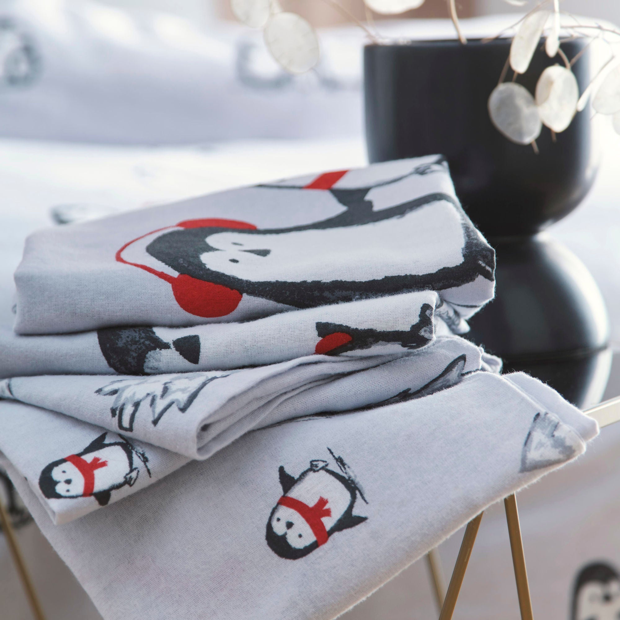 Snowy Penguin Duvet Cover Set by Fusion Christmas in Silver - Duvet Cover Set - Fusion Christmas