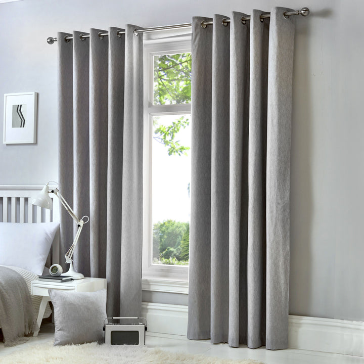 Sorbonne Pair of Eyelet Curtains by Fusion in Silver - Pair of Eyelet Curtains - Fusion