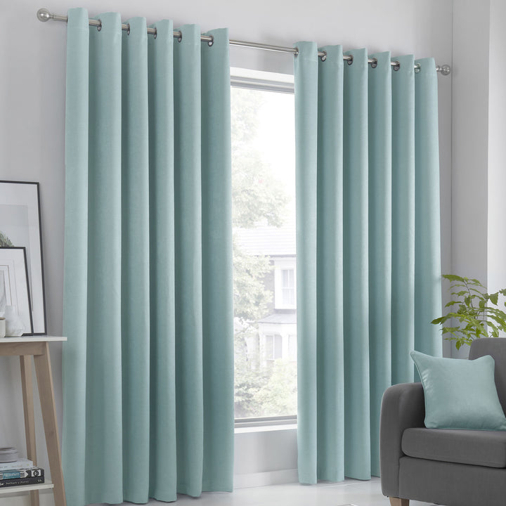 Strata Pair of Eyelet Curtains by Fusion in Duck Egg - Pair of Eyelet Curtains - Fusion