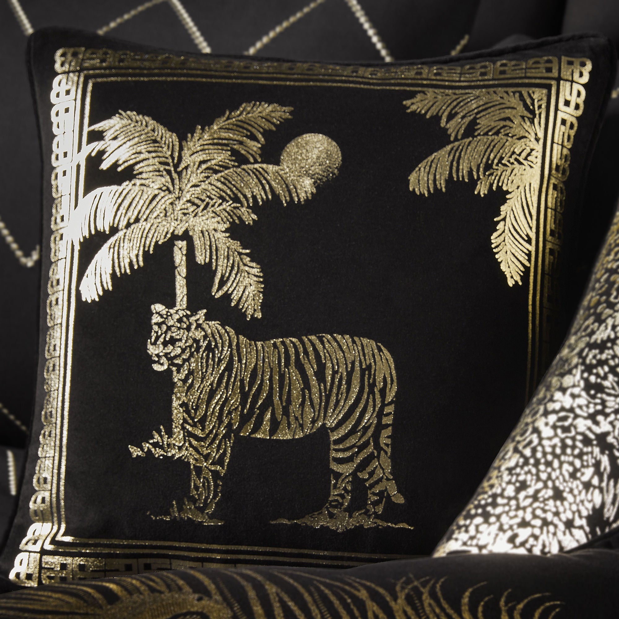 Tiger Tiger Cushion by Laurence Llewelyn-Bowen in Black 43 x 43cm - Cushion - Laurence Llewelyn-Bowen