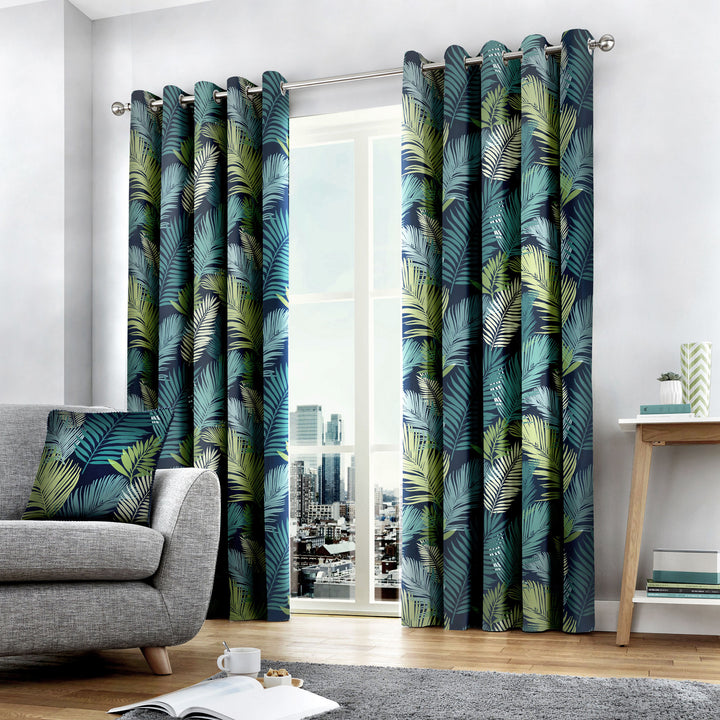 Tropical Pair of Eyelet Curtains by Fusion in Multicolour - Pair of Eyelet Curtains - Fusion