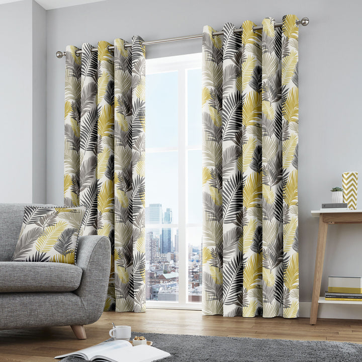 Tropical Pair of Eyelet Curtains by Fusion in Ochre - Pair of Eyelet Curtains - Fusion