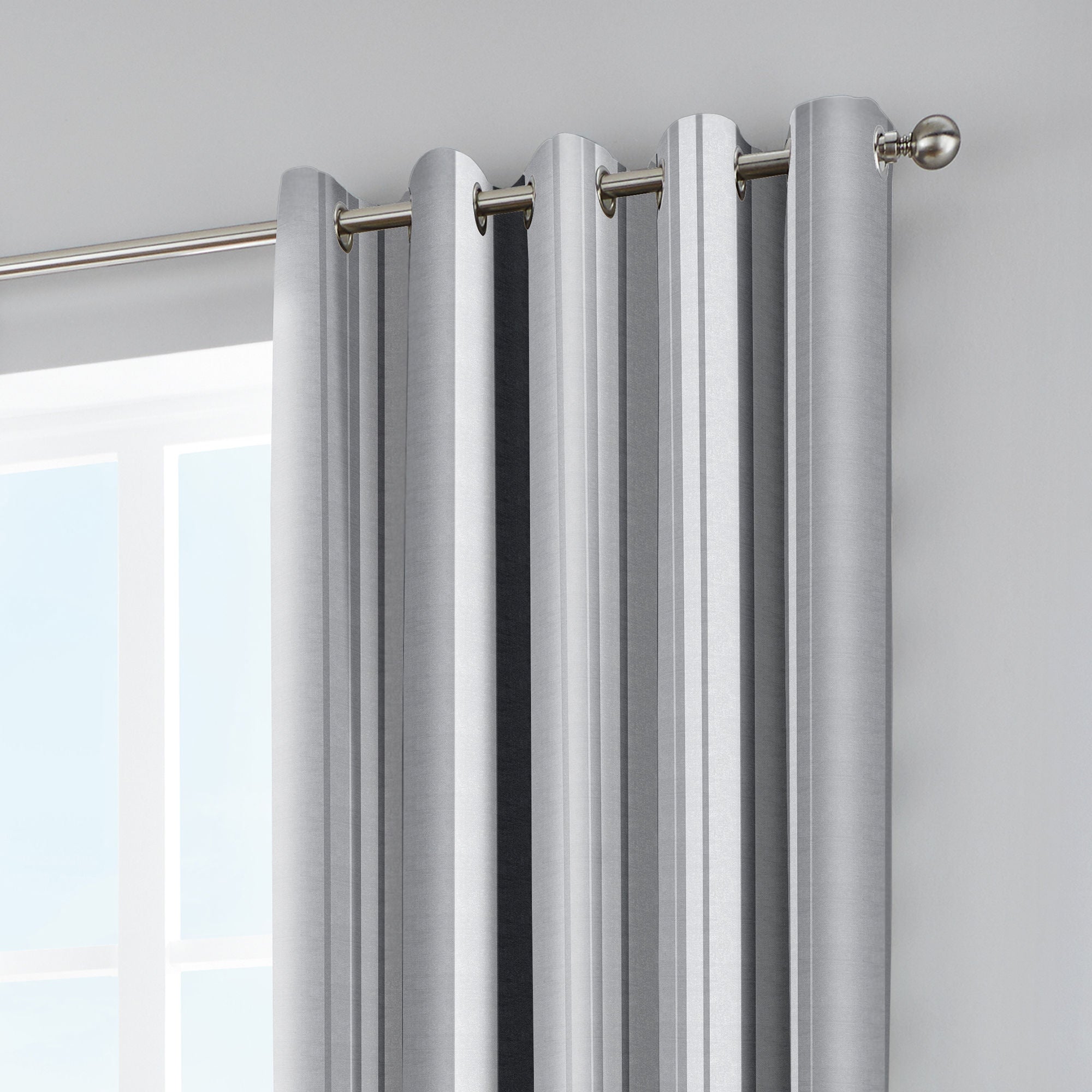 Whitworth Stripe Pair of Eyelet Curtains by Fusion in Grey - Pair of Eyelet Curtains - Fusion