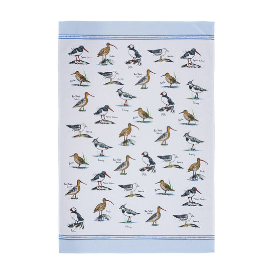 Coastal Birds Cotton Tea Towel in Blue