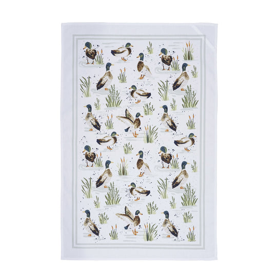 Farmhouse Ducks Cotton Tea Towel in Sage
