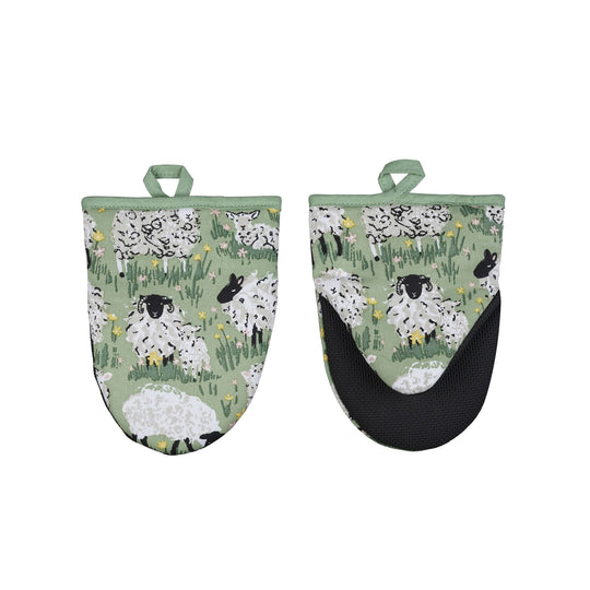 Woolly Sheep Microwave Mitts Pair in Green