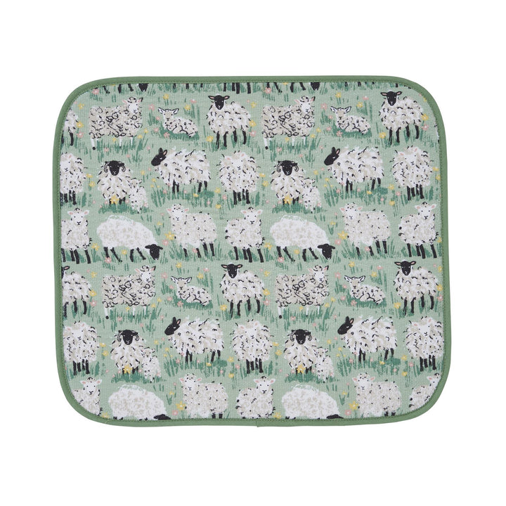 Ulster Weavers Woolly Sheep Dish Drying Mat One Size in Green - Dish Drying Mat - Ulster Weavers