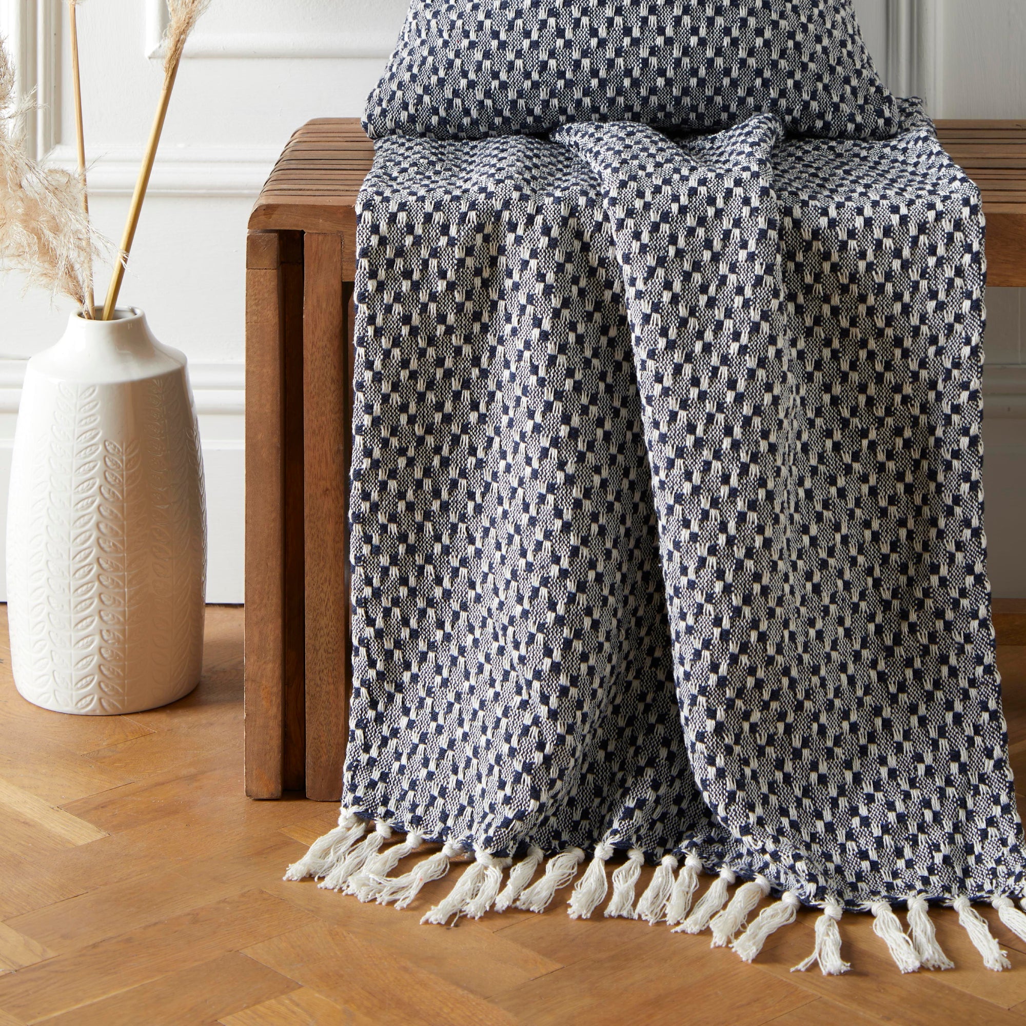 Bexley Throw by Appletree Loft in Navy 130 x 180cm - Throw - Appletree Loft