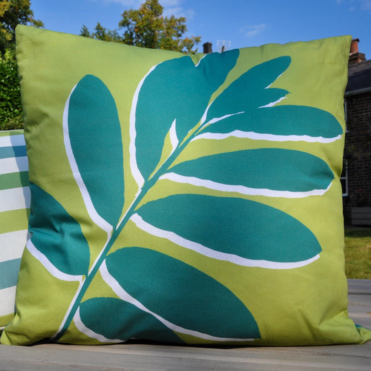Leaf Print Outdoor Cushion in Green 43 x 43cm